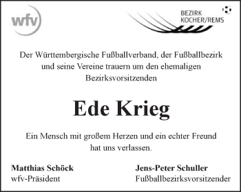 Traueranzeige von Edelbert Krieg von Gmünder Tagespost