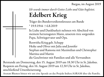 Traueranzeige von Edelbert Krieg von Gmünder Tagespost