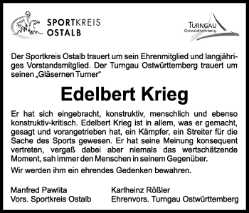 Traueranzeige von Edelbert Krieg von Gmünder Tagespost