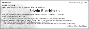 Traueranzeige von Edwin Rutschitzka von Amtsblatt_Oko