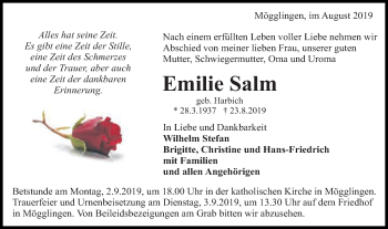Traueranzeige von Emilie Salm von Gmünder Tagespost