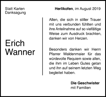 Traueranzeige von Erich Wanner von Gmünder Tagespost