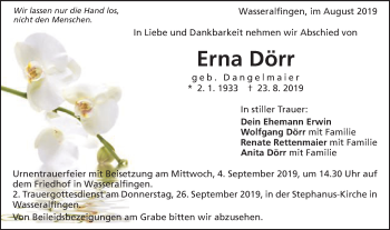Traueranzeige von Erna Dörr von Schwäbische Post