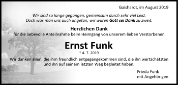 Traueranzeige von Ernst Funk von Schwäbische Post