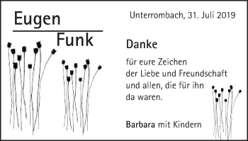 Traueranzeige von Eugen Funk von Schwäbische Post
