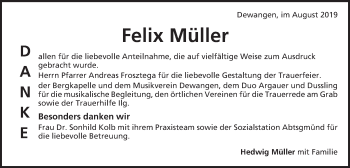 Traueranzeige von Felix Müller von Schwäbische Post
