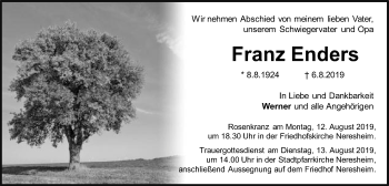 Traueranzeige von Franz Enders von Schwäbische Post