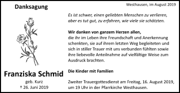 Traueranzeige von Franziska Schmid von Schwäbische Post
