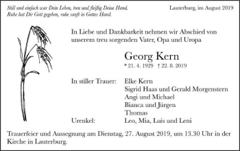 Traueranzeige von Georg Kern von Schwäbische Post