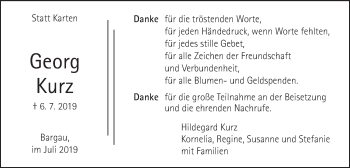 Traueranzeige von Georg Kurz von Schwäbische Post