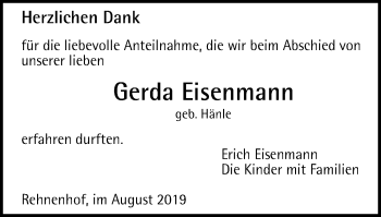 Traueranzeige von Gerda Eisenmann von Gmünder Tagespost
