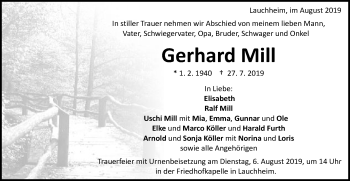 Traueranzeige von Gerhard Mill von Schwäbische Post
