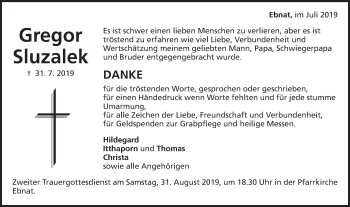 Traueranzeige von Gregor Sluzalek von Schwäbische Post