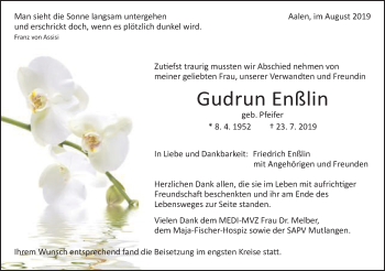 Traueranzeige von Gudrun Enßlin von Schwäbische Post