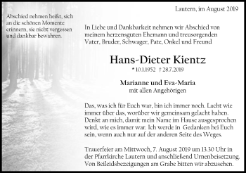 Traueranzeige von Hans-Dieter Kientz von Gmünder Tagespost