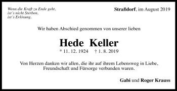 Traueranzeige von Hede Keller von Gmünder Tagespost