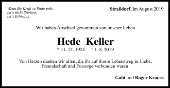 Traueranzeige von Hede Keller