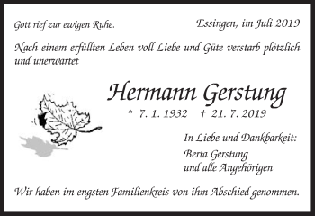 Traueranzeige von Hermann Gerstung von Schwäbische Post
