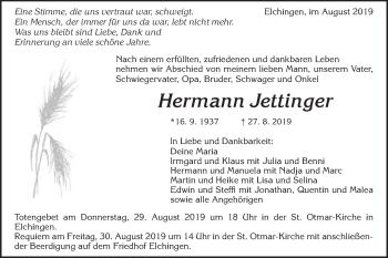 Traueranzeige von Hermann Jettinger von Schwäbische Post