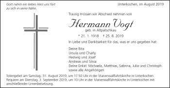 Traueranzeige von Hermann Vogt von Schwäbische Post
