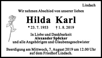 Traueranzeige von Hilda Karl von Gmünder Tagespost