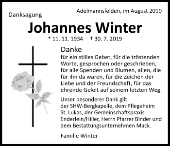 Traueranzeige von Johannes Winter von Schwäbische Post