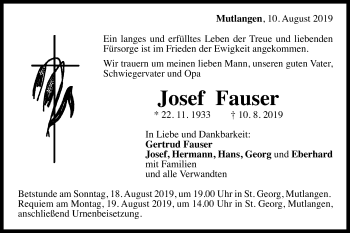 Traueranzeige von Josef Fauser