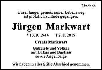 Traueranzeige von Jürgen Markwart von Gmünder Tagespost