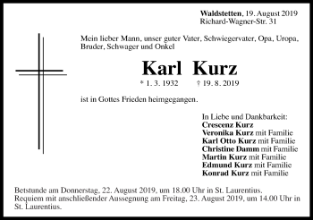 Traueranzeige von Karl Kurz