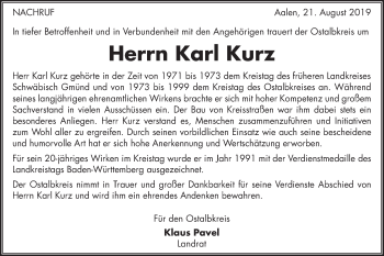 Traueranzeige von Karl Kurz