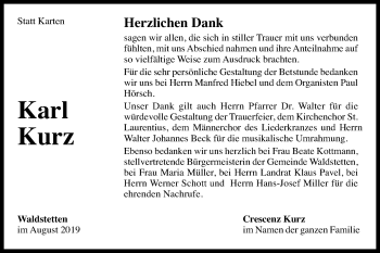 Traueranzeige von Karl Kurz von Gmünder Tagespost