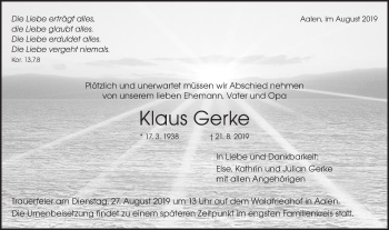 Traueranzeige von Klaus Gerke von Schwäbische Post