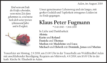 Traueranzeige von Klaus Peter Fugmann von Schwäbische Post