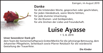 Traueranzeige von Luise Ayasse von Schwäbische Post
