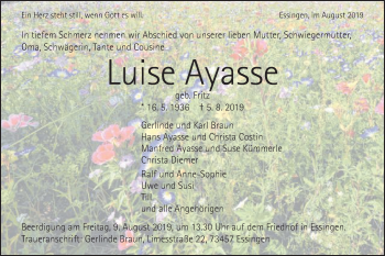 Traueranzeige von Luise Ayasse von Schwäbische Post