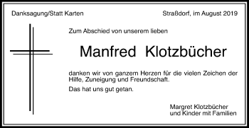 Traueranzeige von Manfred Klotzbücher von Gmünder Tagespost