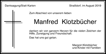 Traueranzeige von Manfred Klotzbücher