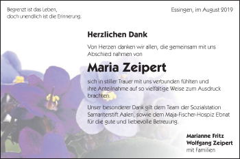 Traueranzeige von Maria Zeipert von Schwäbische Post