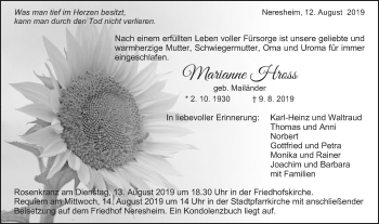 Traueranzeige von Marianne Hross von Schwäbische Post