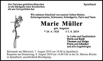 Traueranzeige von Marie Müller von Gmünder Tagespost