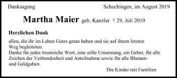 Traueranzeige von Martha Maier von Gmünder Tagespost