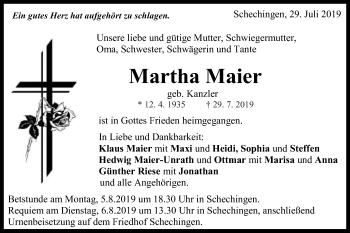 Traueranzeige von Martha Maier von Gmünder Tagespost