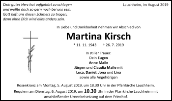 Traueranzeige von Martina Kirsch von Schwäbische Post