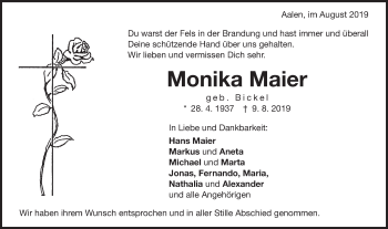 Traueranzeige von Monika Maier von Schwäbische Post