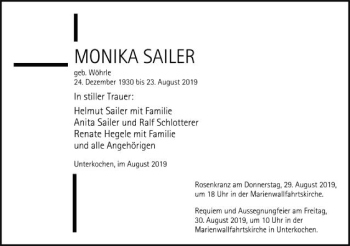 Traueranzeige von Monika Sailer von Schwäbische Post