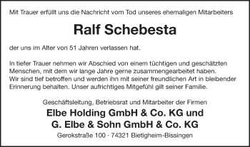 Traueranzeige von Ralf Schebesta von Schwäbische Post