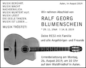 Traueranzeige von Ralf Georg Blumenschein von Schwäbische Post
