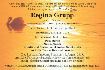 Traueranzeige von Regina Grupp von Schwäbische Post
