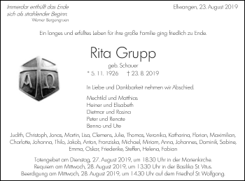 Traueranzeige von Rita Grupp von Schwäbische Post