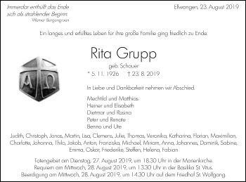 Traueranzeige von Rita Grupp